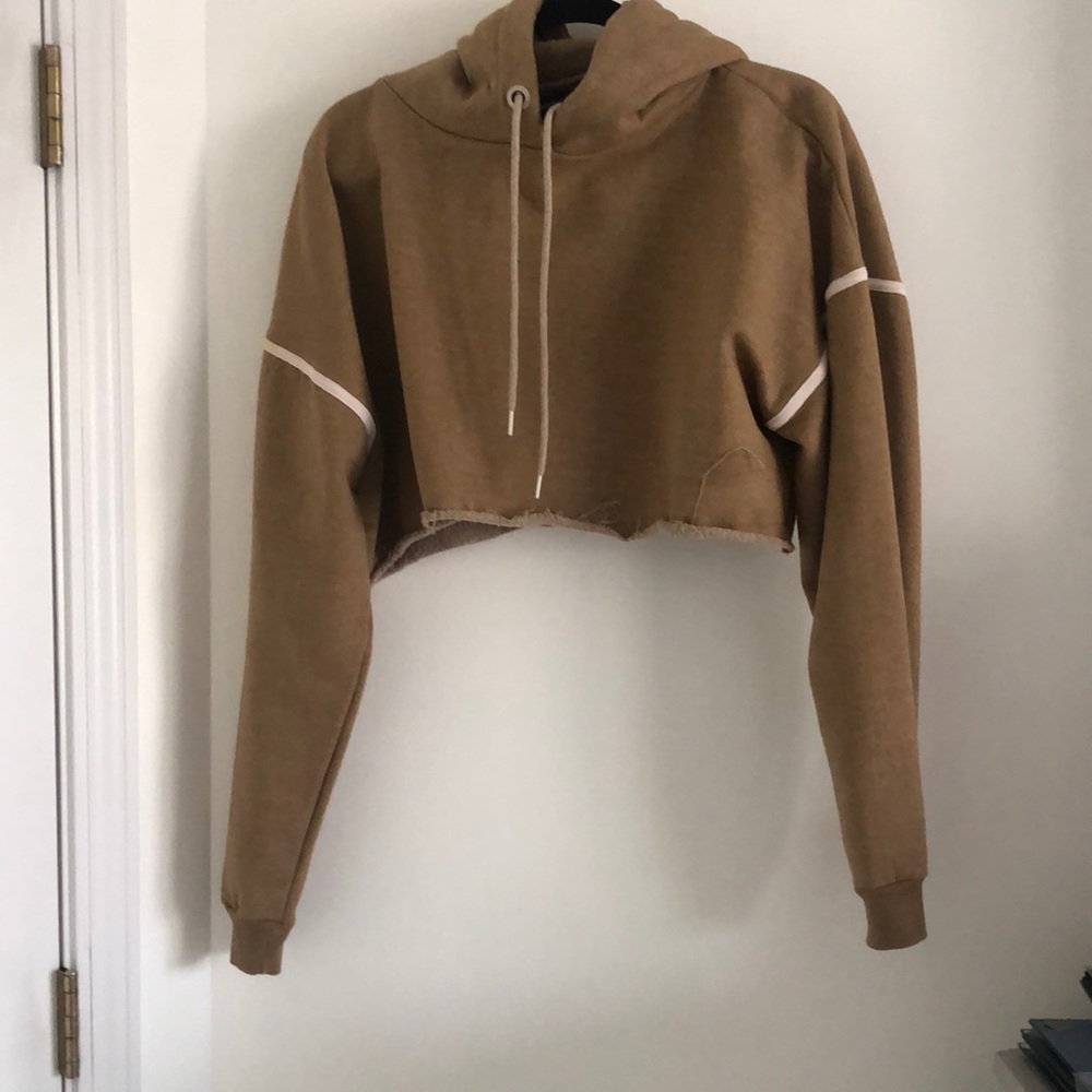 Brown Cropped Sweatshirt w/ Frayed Ends